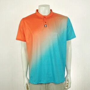 Greater Half GH Golf Polo Shirt Mens Large Blue Gradient Fusion Henley AOP Print